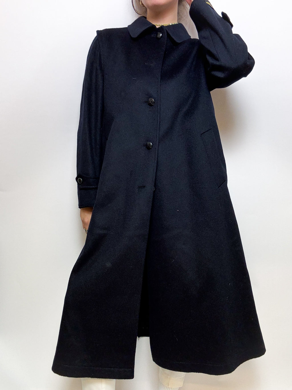 Vintage dunkelblauer Wollmantel M/L 