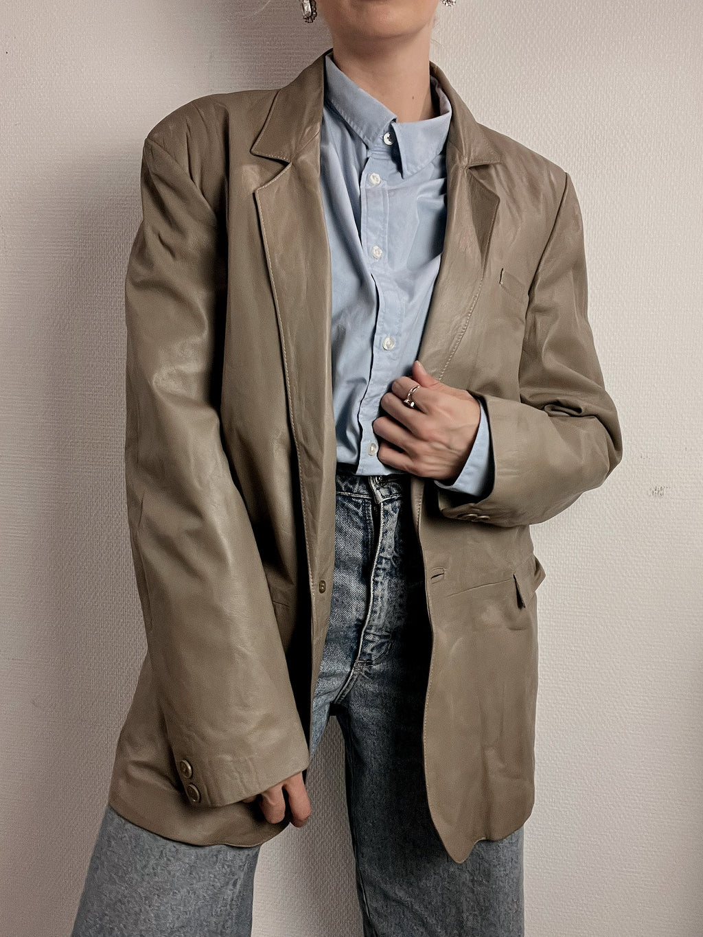 Grey/beige leather blazer M/L