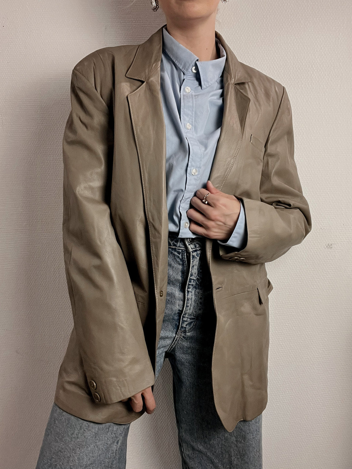 Grey/beige leather blazer M/L