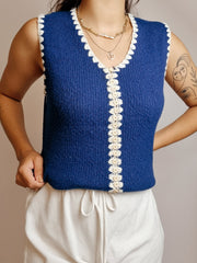 Top Vintage en maille bleu et blanc