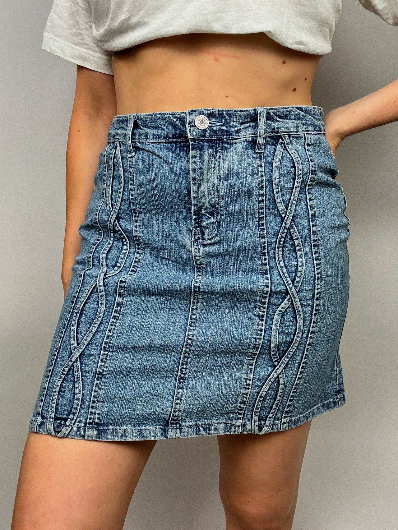 Vintage Mini Denim Skirt with Pattern