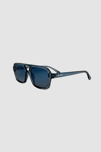 Blue recycled rectangular vintage glasses with blue lenses 