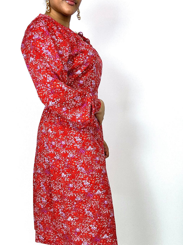 Robe vintage rouge à fleurs M