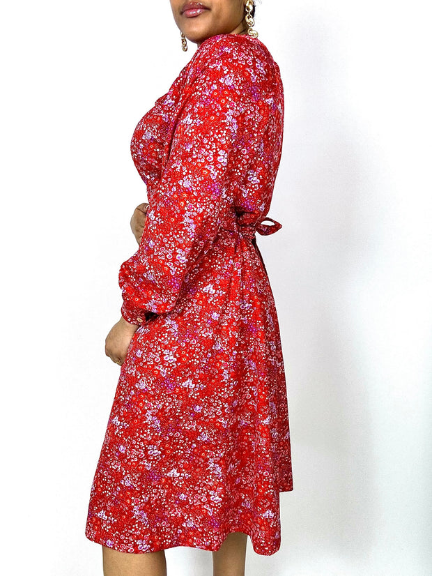Robe vintage rouge à fleurs M
