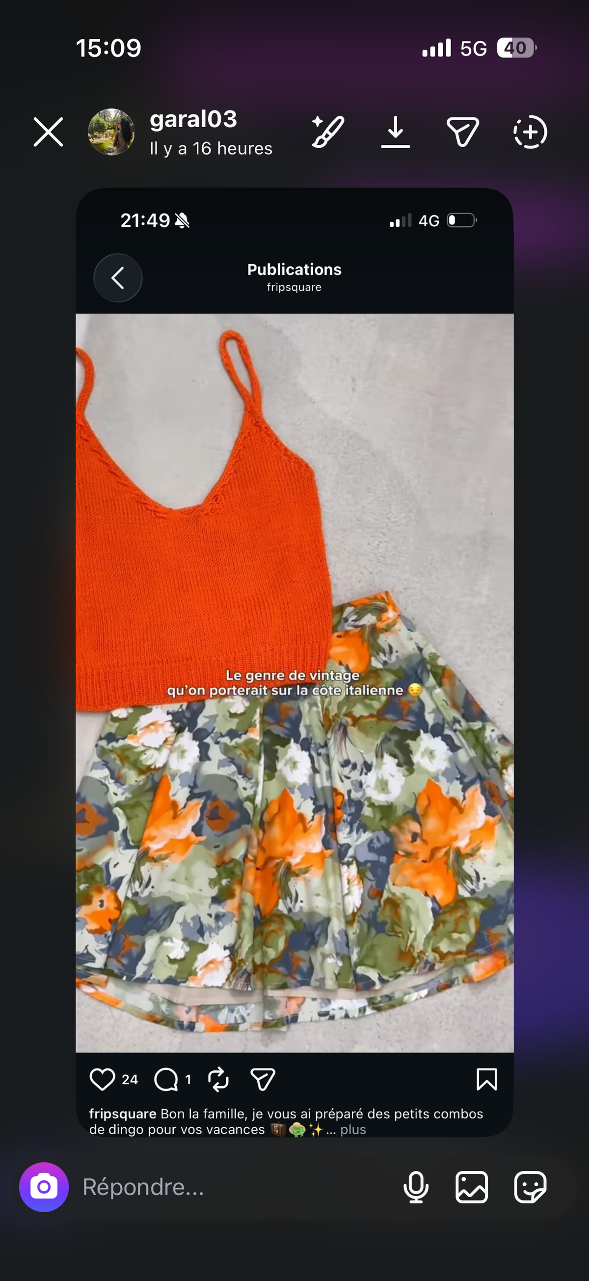 Jupe à fleurs verte et orange S