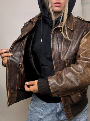 Blouson vintage en cuir marron