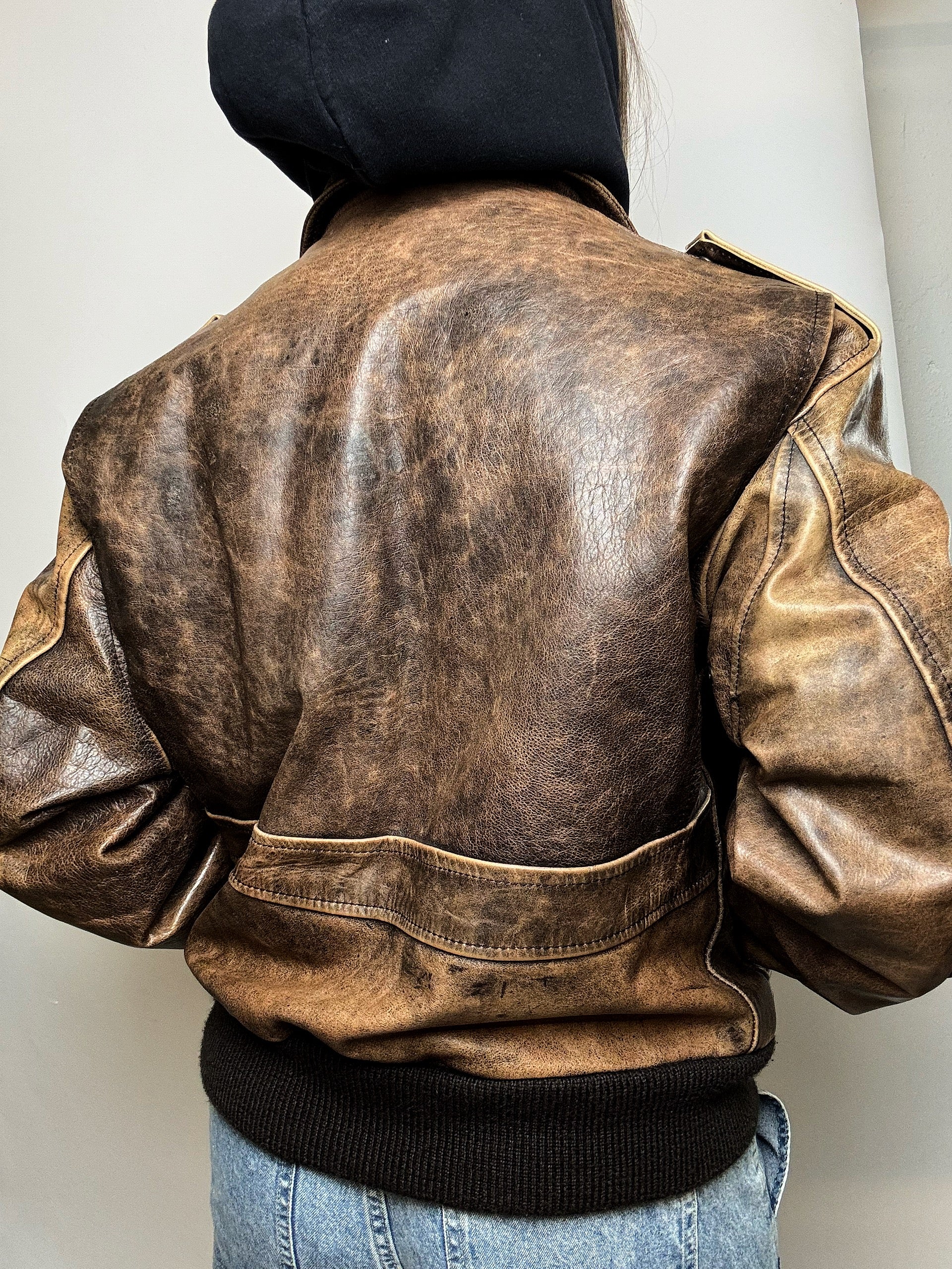 Blouson vintage en cuir marron