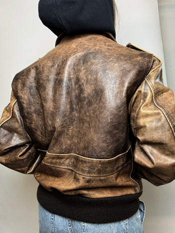 Blouson vintage en cuir marron