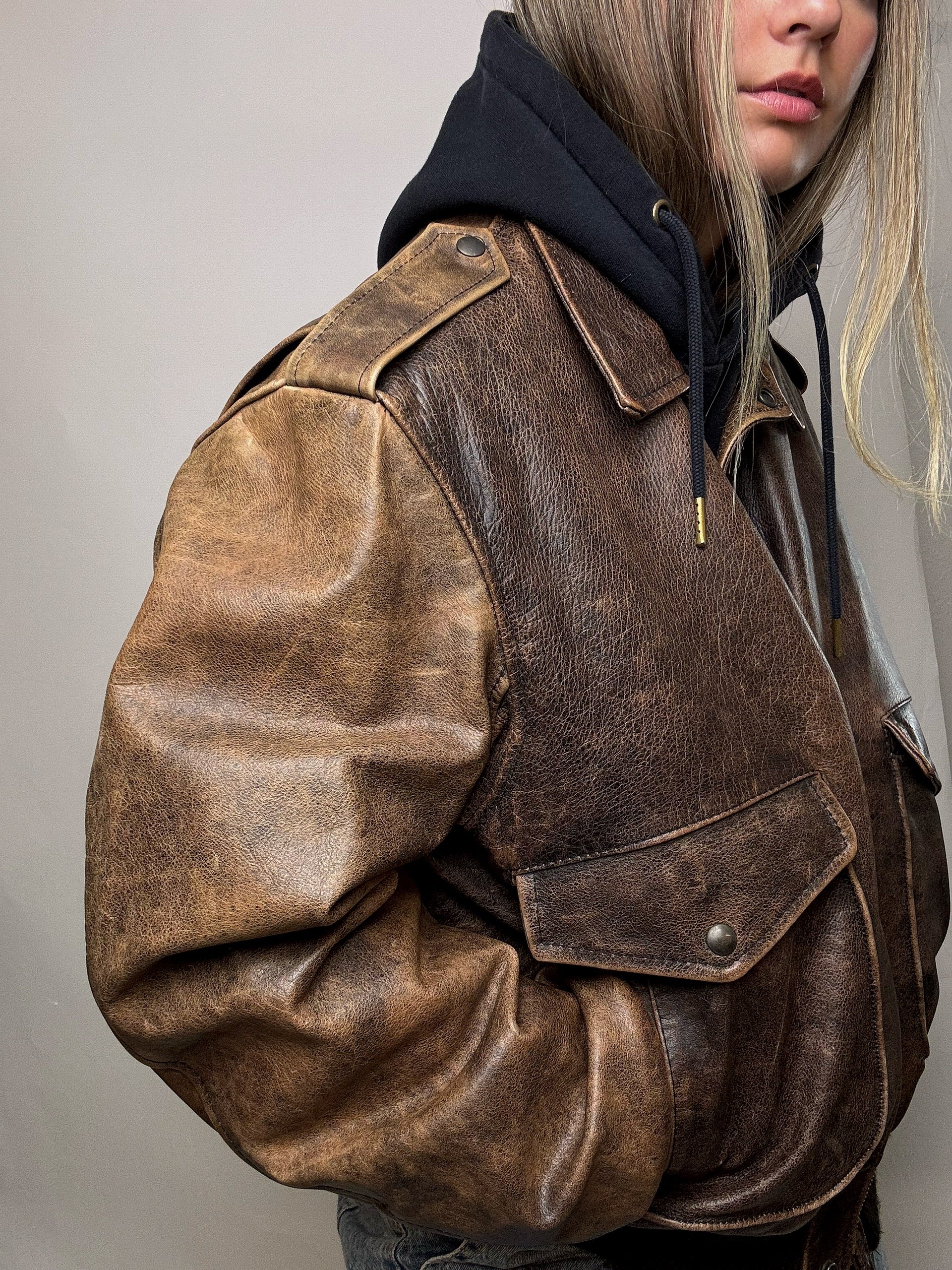 Blouson vintage en cuir marron