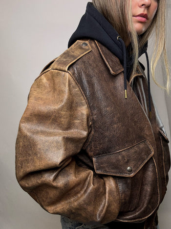 Blouson vintage en cuir marron