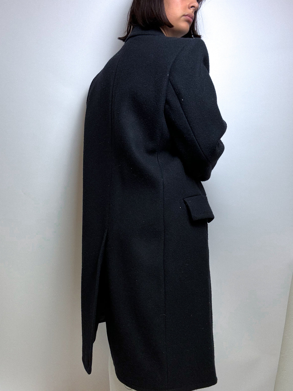 Schwarzer Wollmantel L