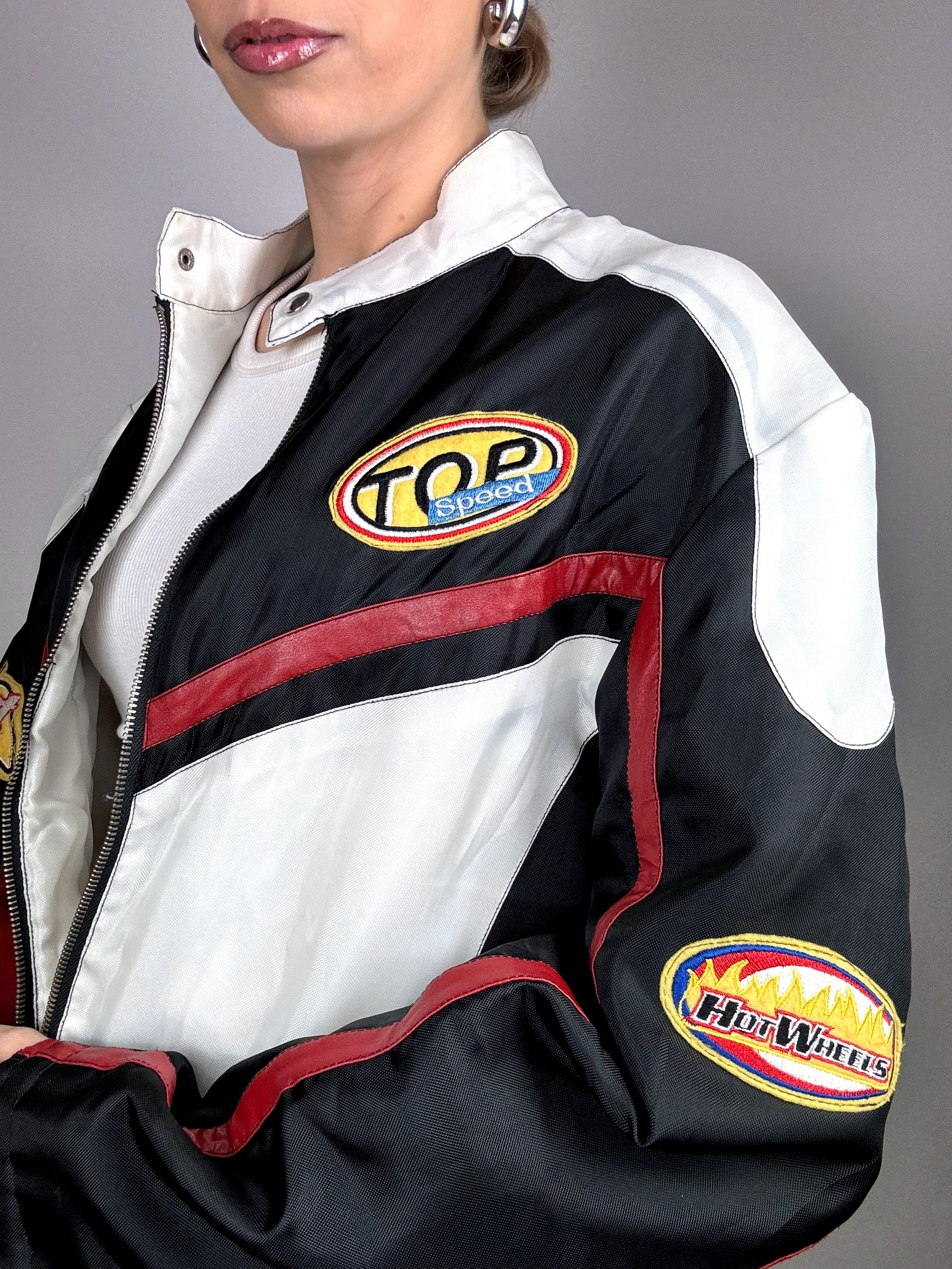XXL Vintage Black and White Racing Jacket