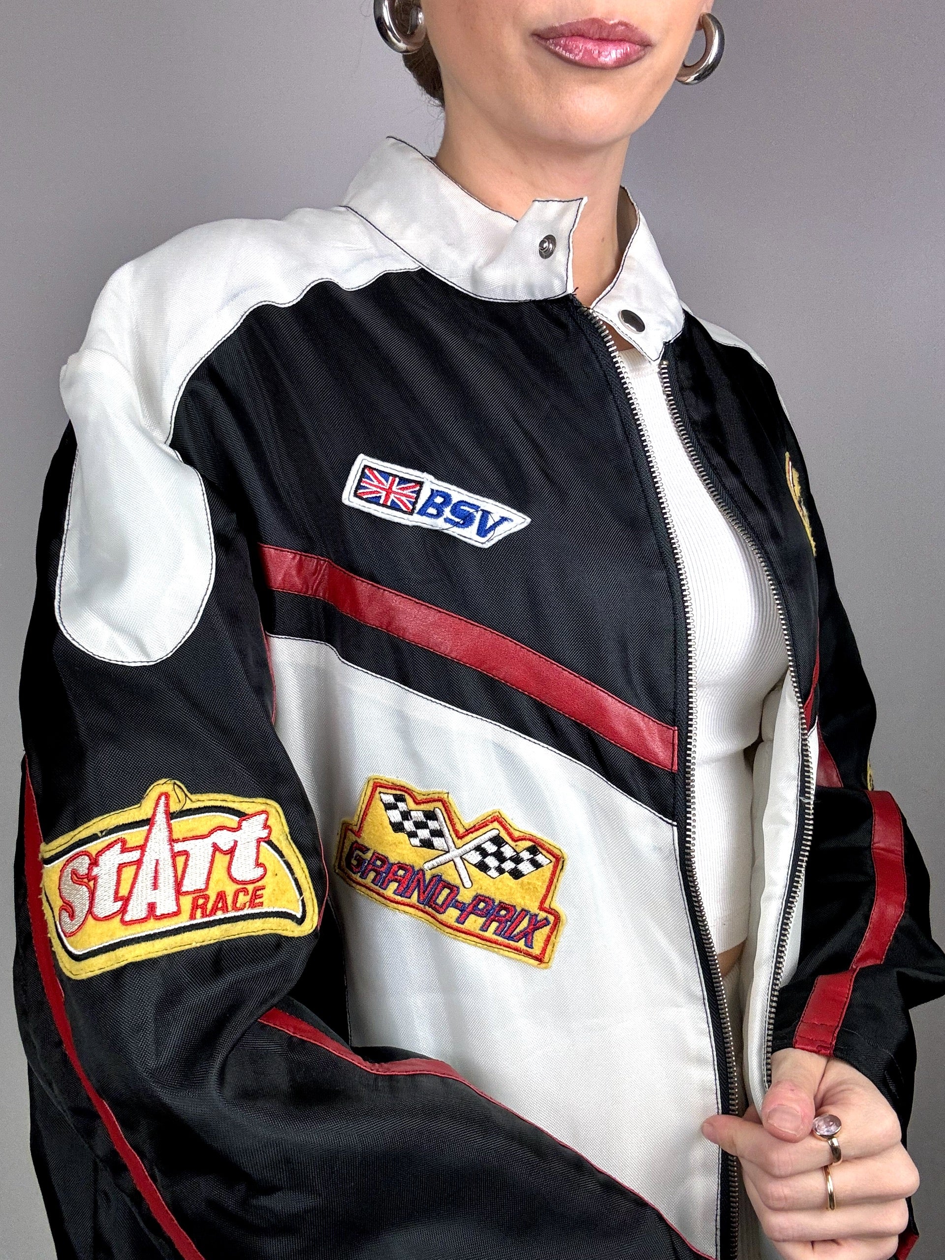 XXL Vintage Black and White Racing Jacket