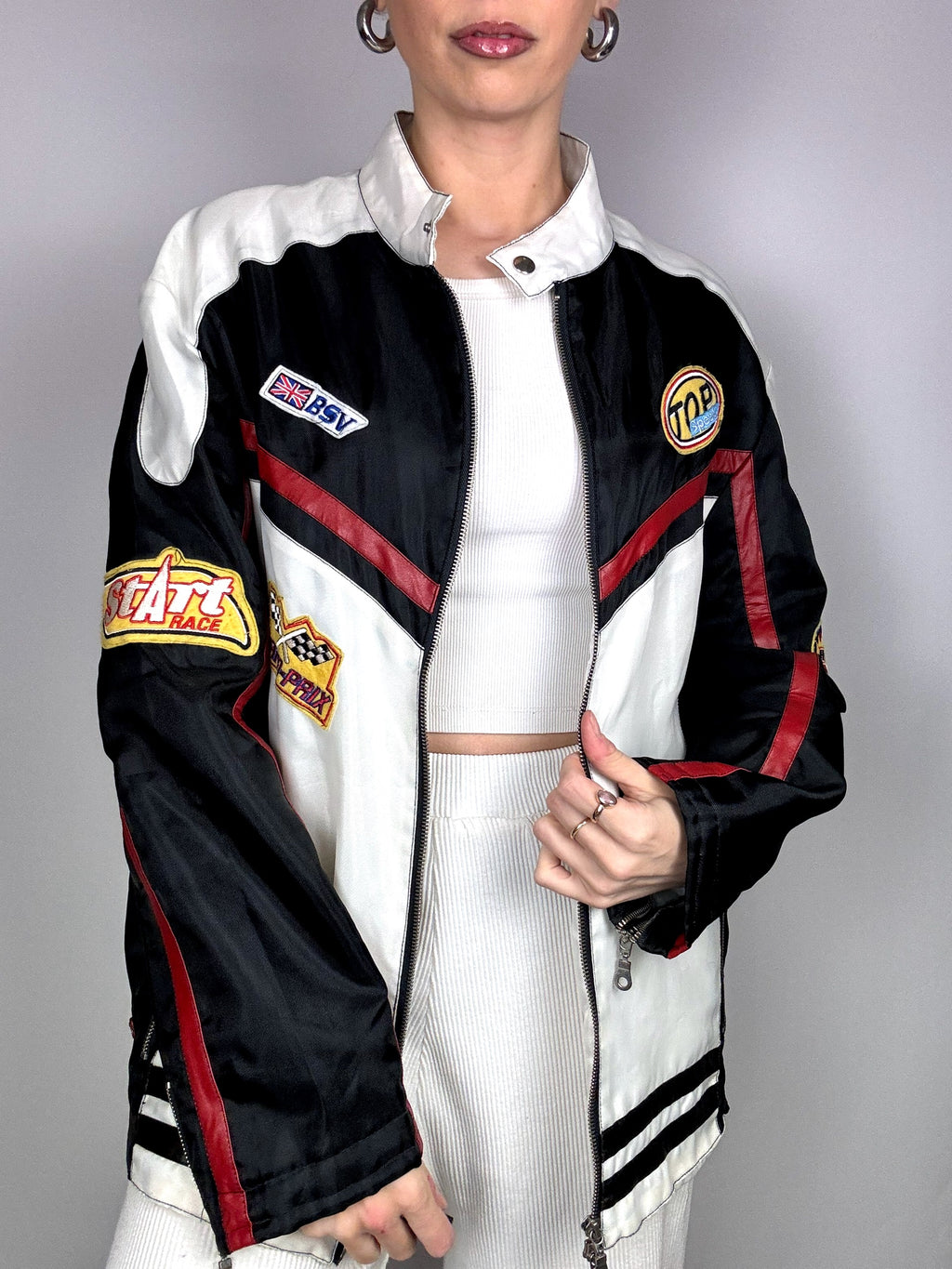 XXL Vintage Black and White Racing Jacket