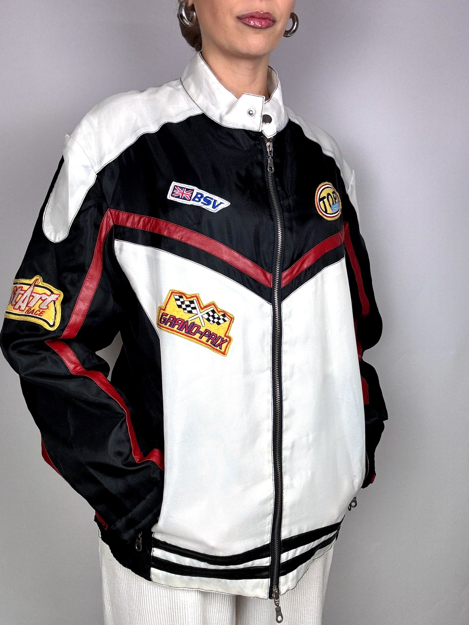 XXL Vintage Black and White Racing Jacket
