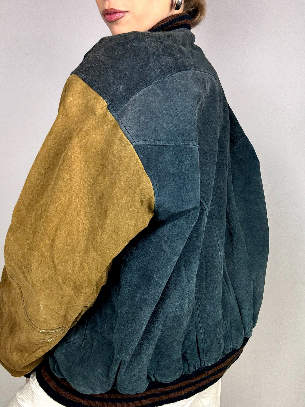 Vintage L/XL Two-Tone Genuine Suede Bomber Jacket