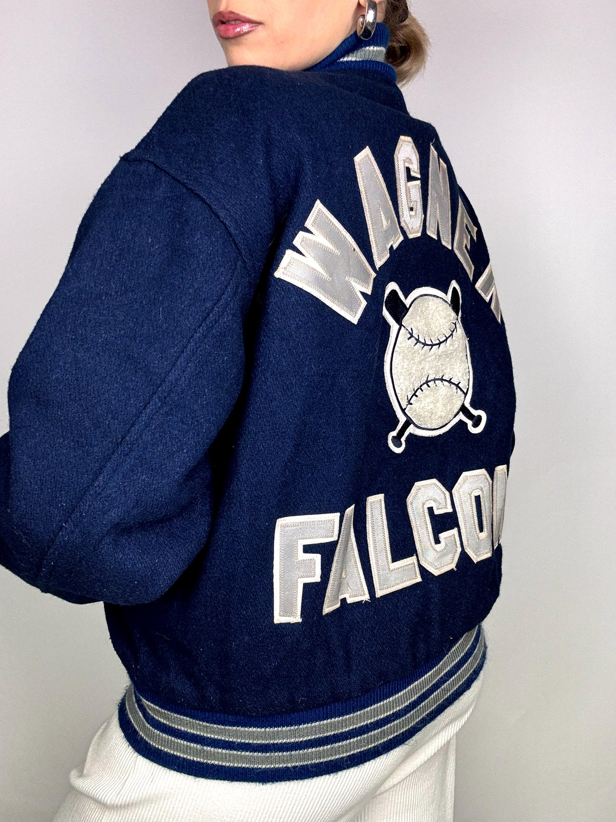 Vintage XL Blue Wool American Bomber Jacket