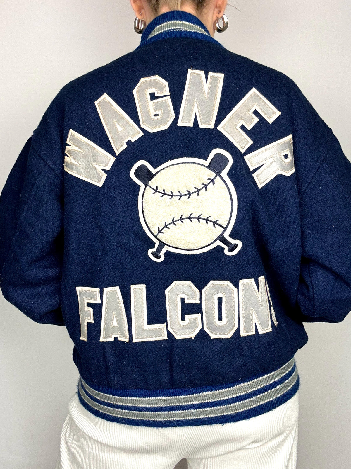 Vintage XL Blue Wool American Bomber Jacket