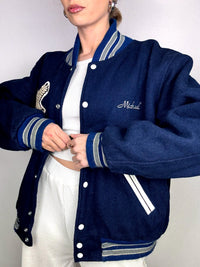 Vintage XL Blue Wool American Bomber Jacket