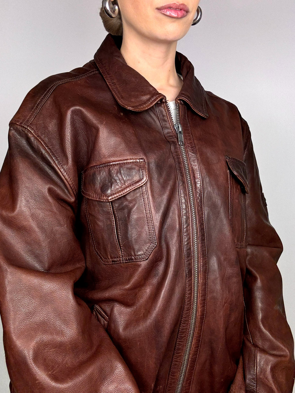 Vintage Braun/Burgunder Lederjacke L/XL