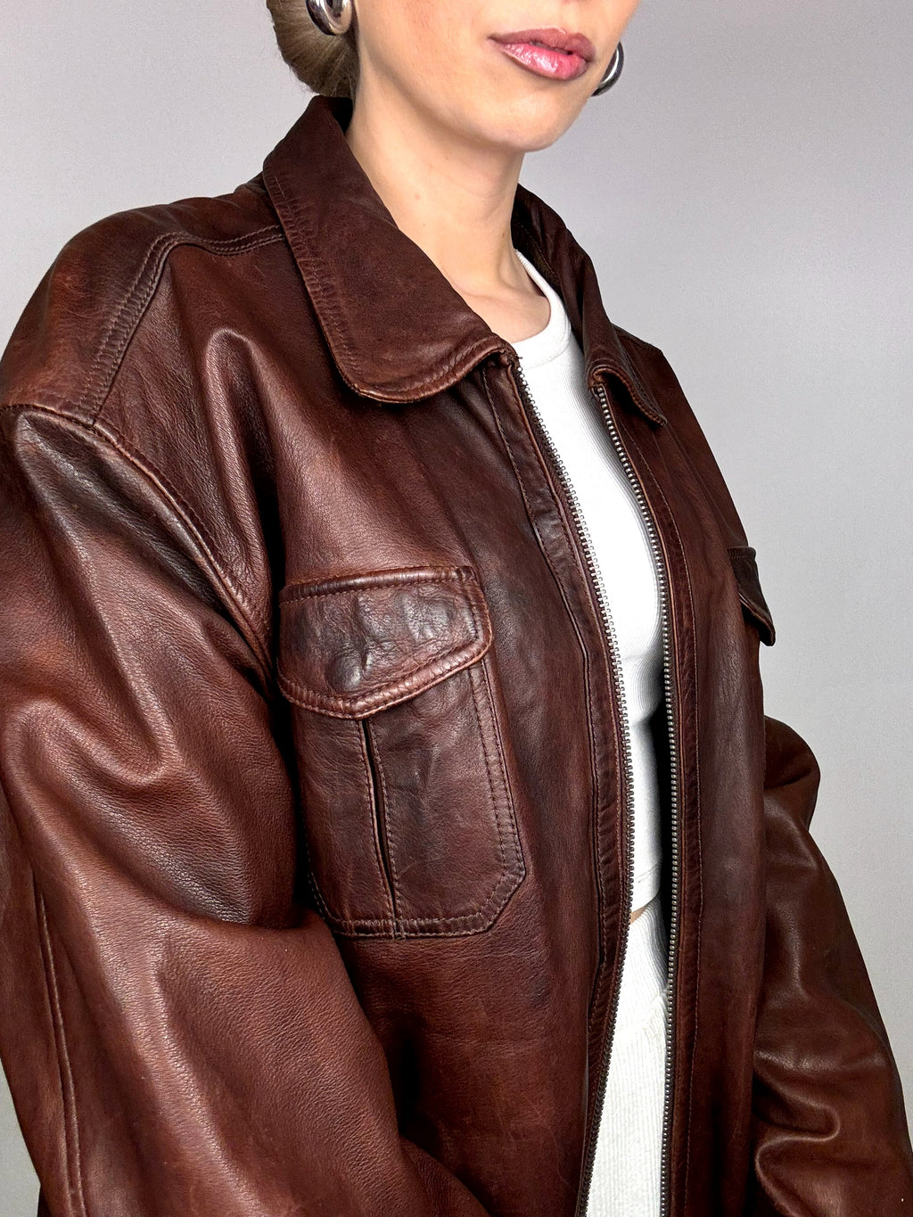 Vintage Braun/Burgunder Lederjacke L/XL