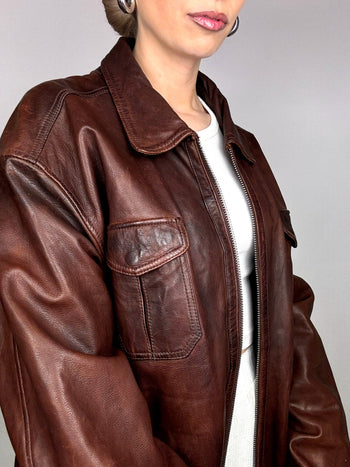 Blouson en cuir brun/bordeaux L/XL vintage