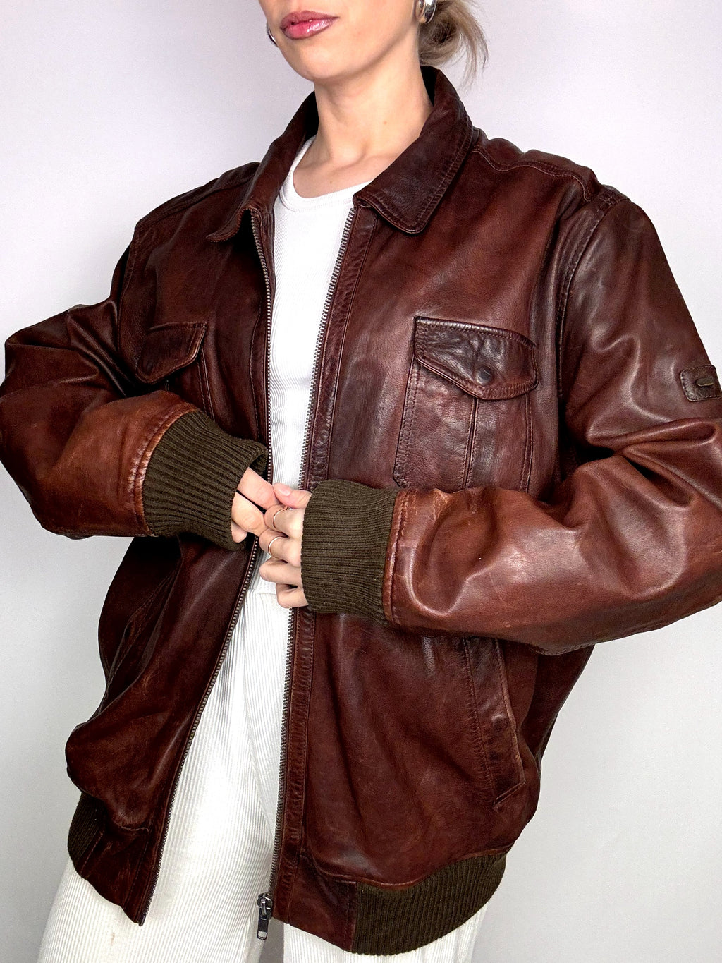 Vintage Braun/Burgunder Lederjacke L/XL