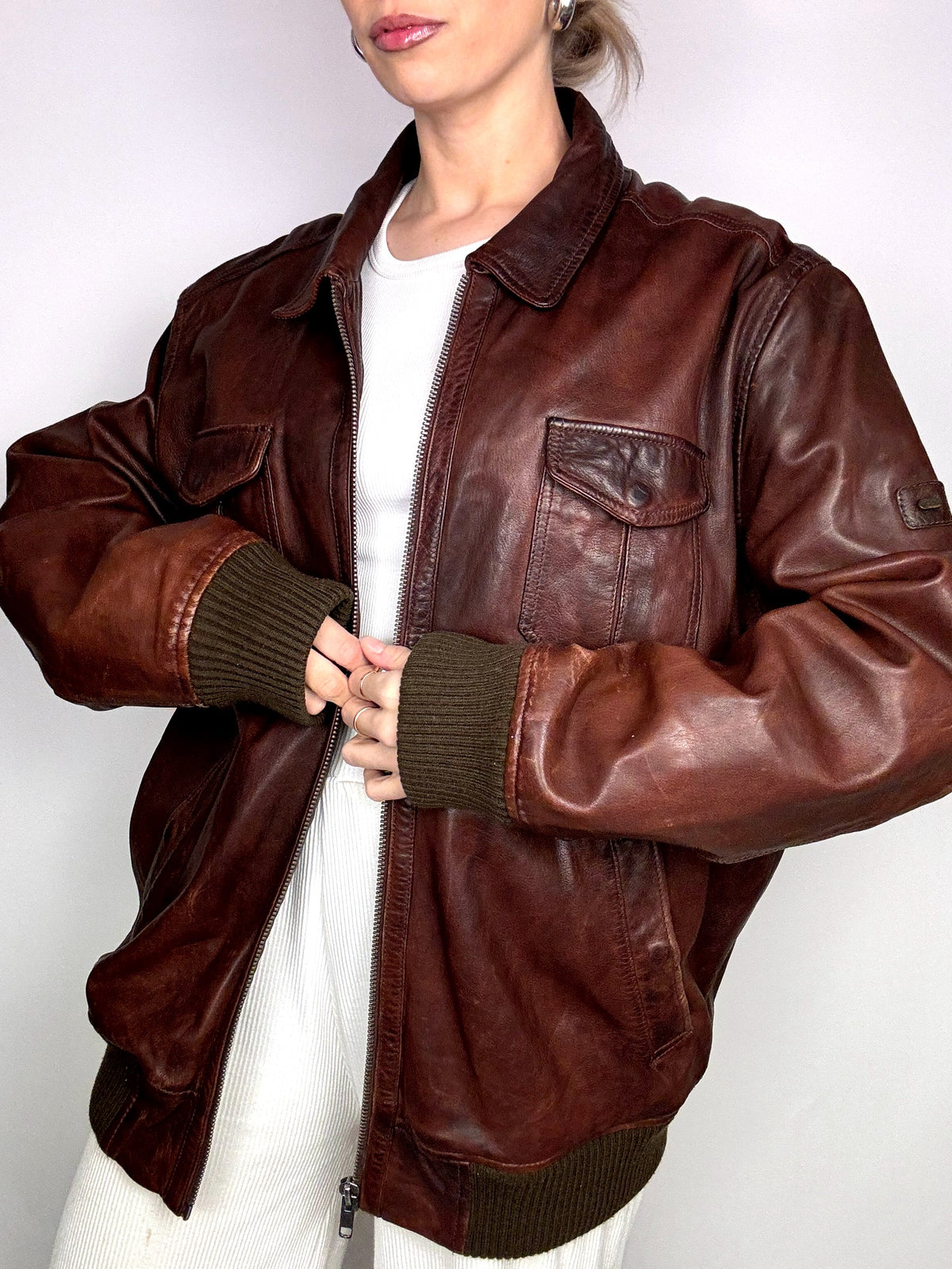 Vintage Braun/Burgunder Lederjacke L/XL
