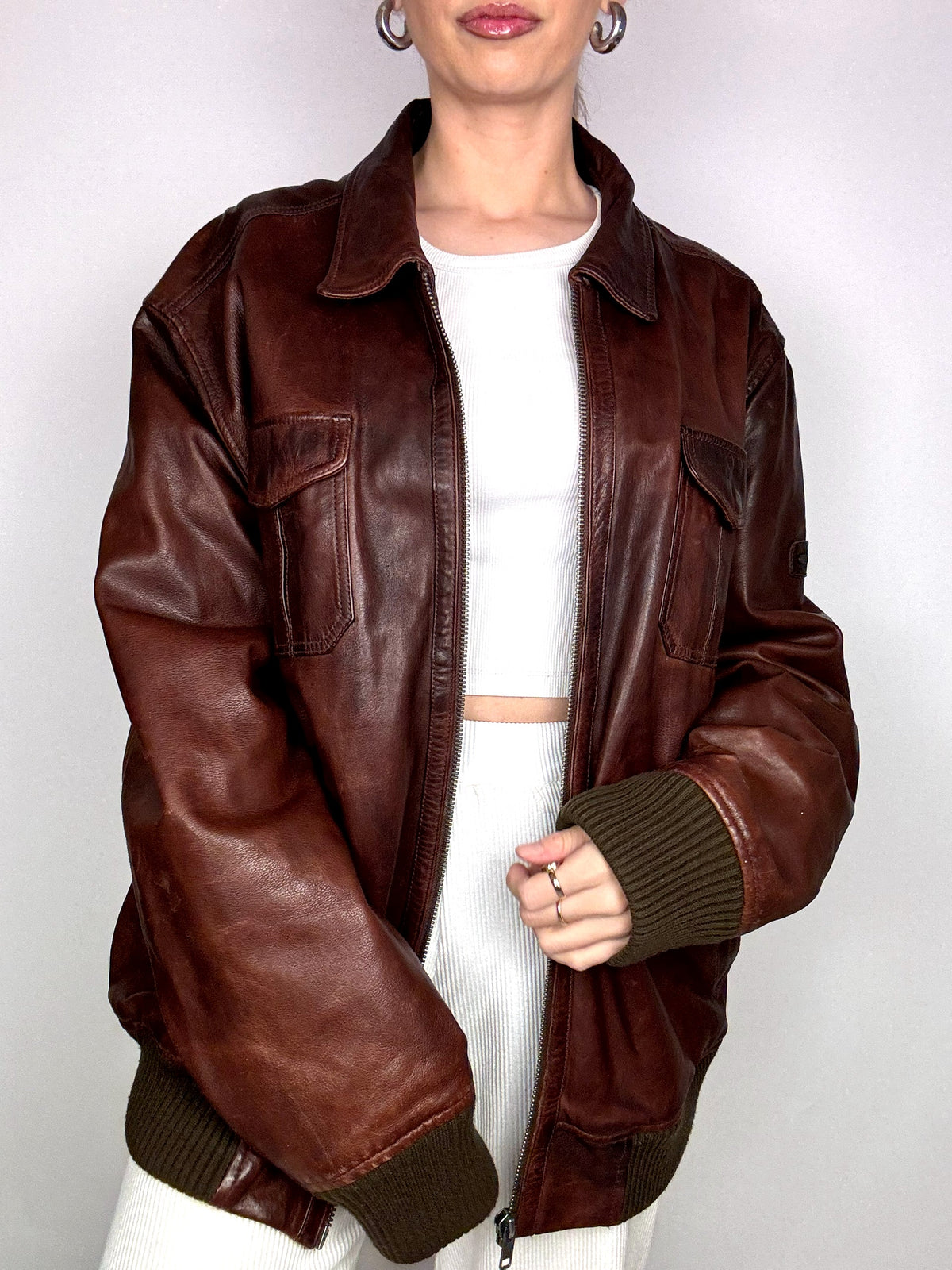Vintage Braun/Burgunder Lederjacke L/XL