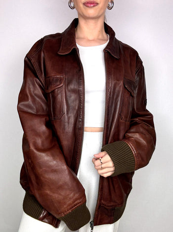 Blouson en cuir brun/bordeaux L/XL vintage