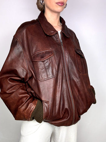 Blouson en cuir brun/bordeaux L/XL vintage