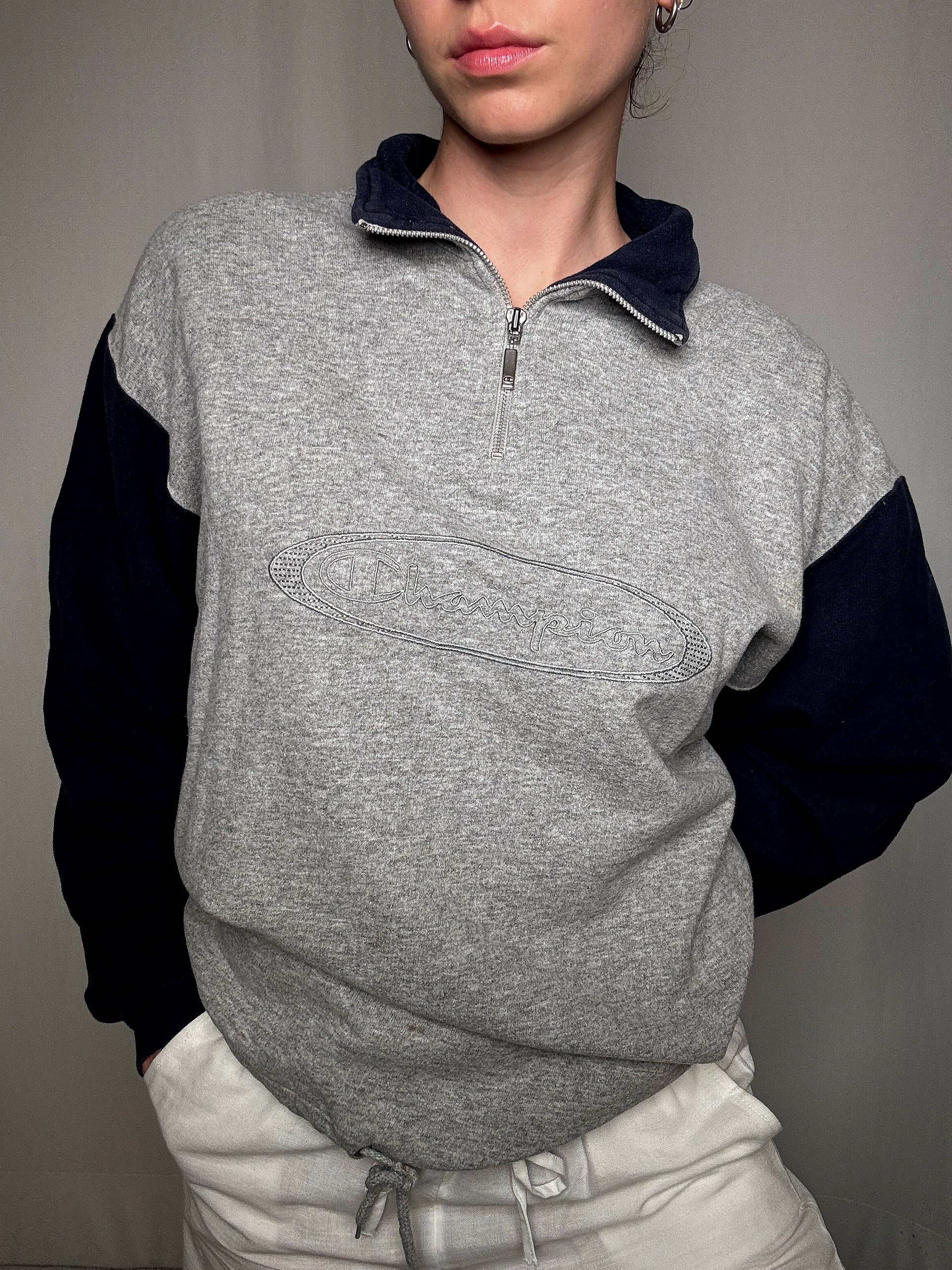 Sweat à zip bicolore Champion XL vintage