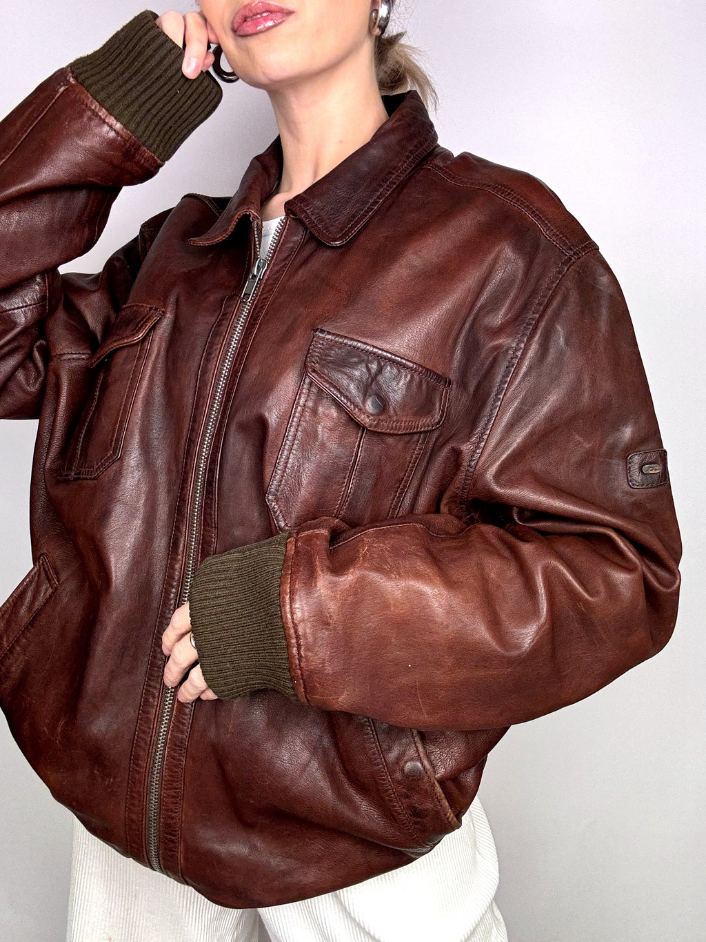 Vintage Braun/Burgunder Lederjacke L/XL