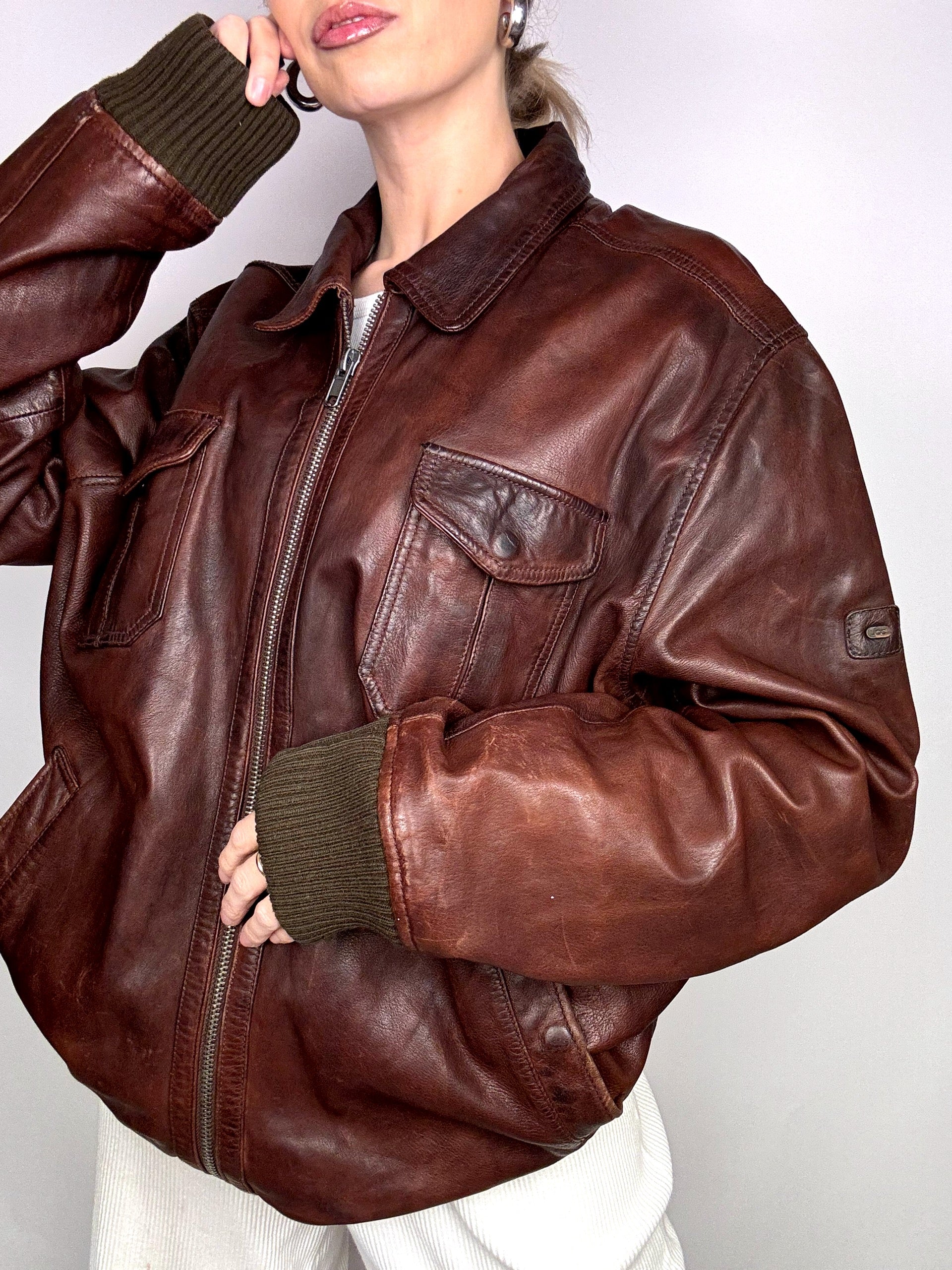 Vintage Braun/Burgunder Lederjacke L/XL