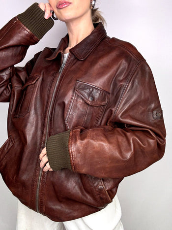 Blouson en cuir brun/bordeaux L/XL vintage