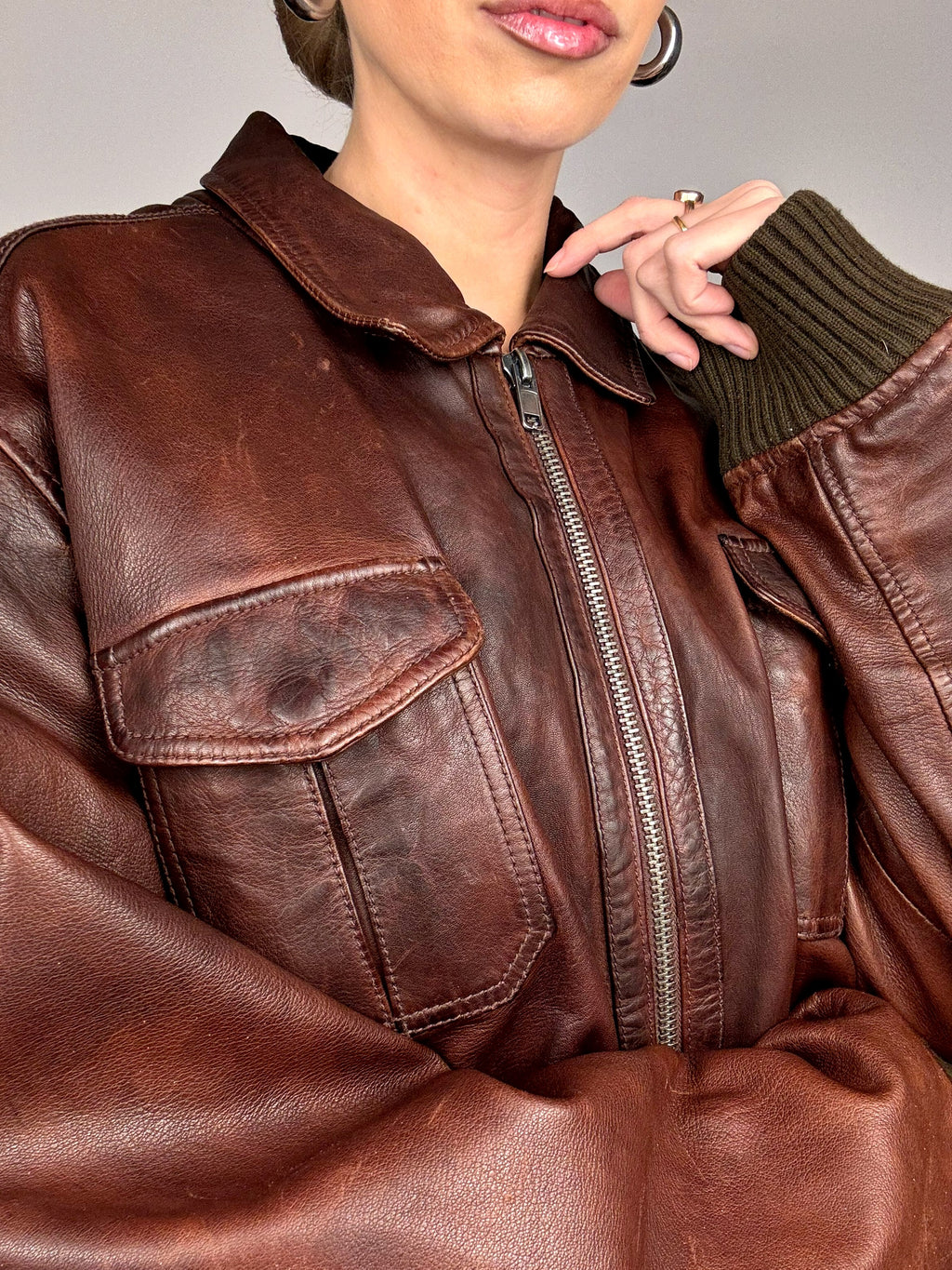 Vintage Braun/Burgunder Lederjacke L/XL