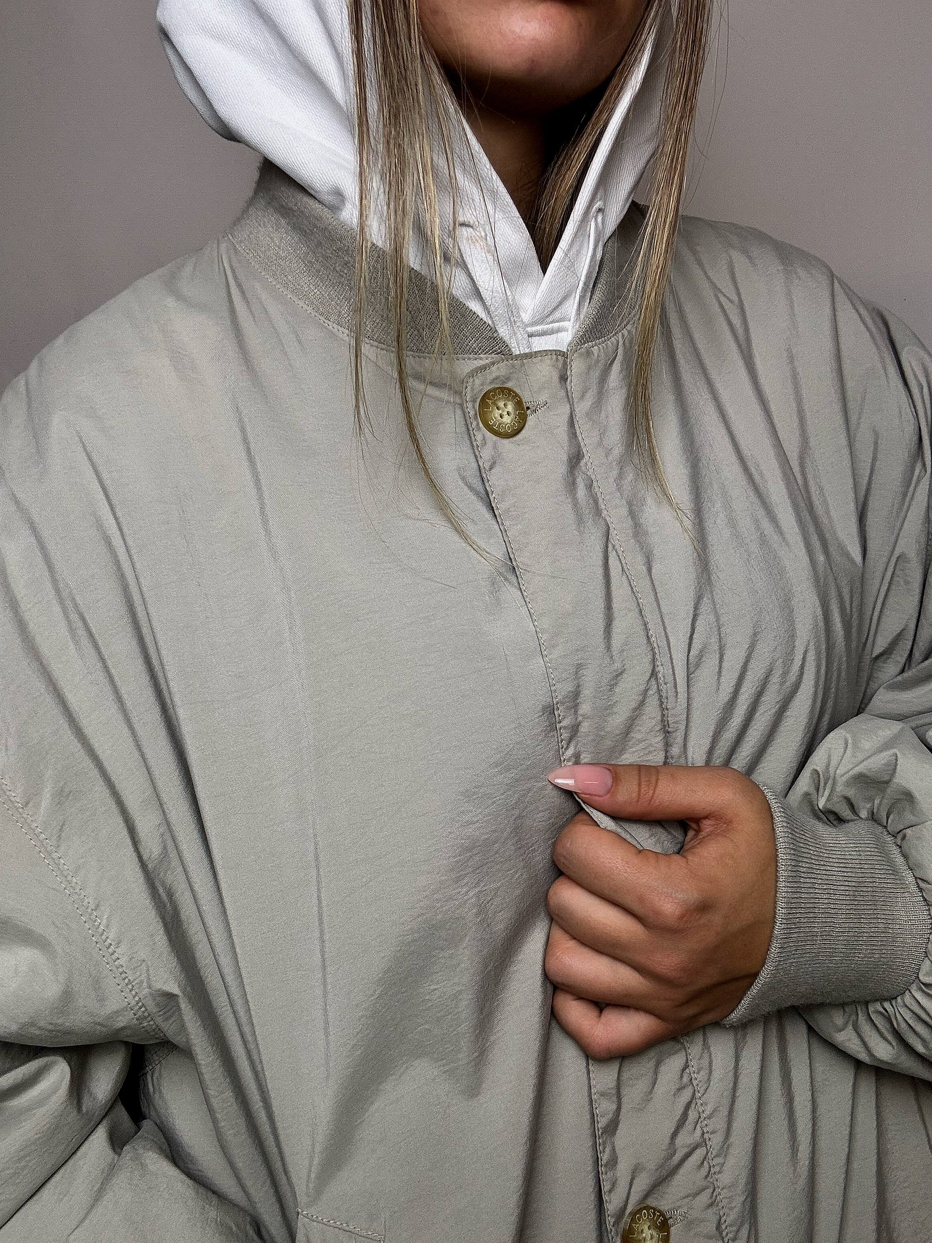 Bomber en coton gris LACOSTE XXL vintage
