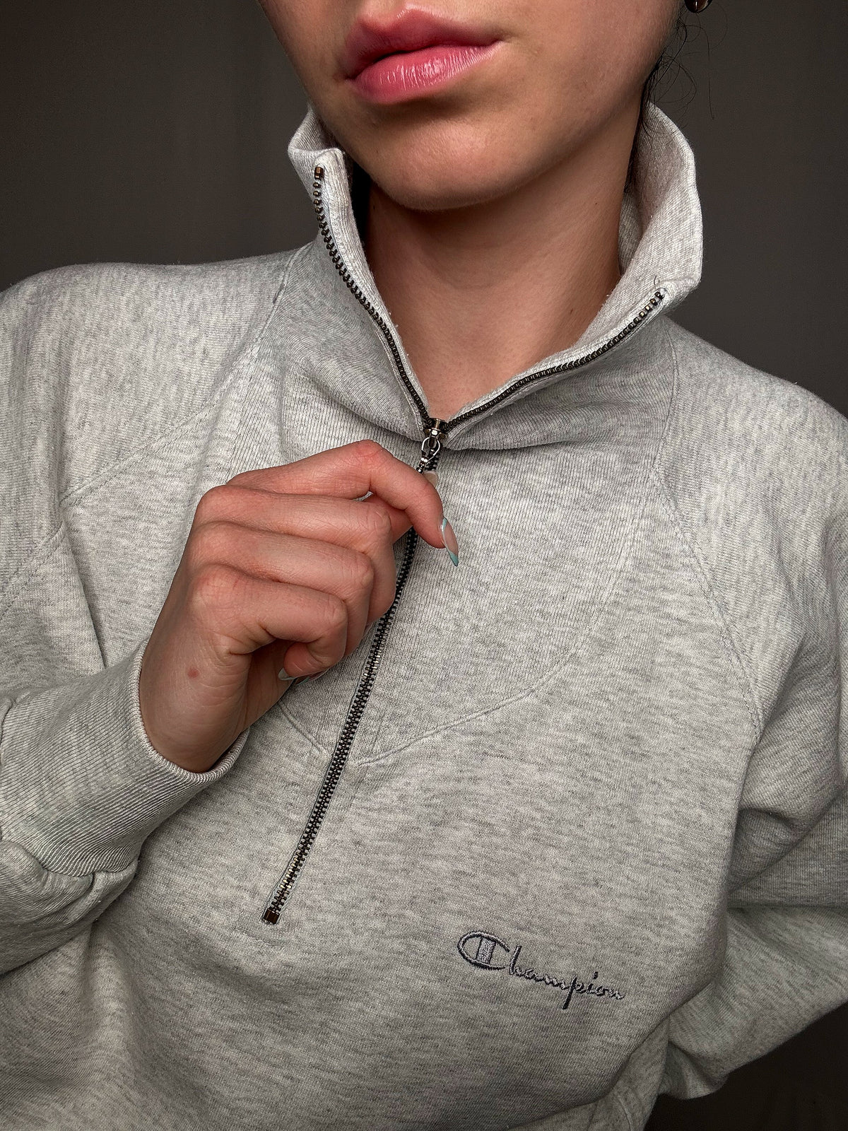 Sweat à zip gris clair Champion L vintage
