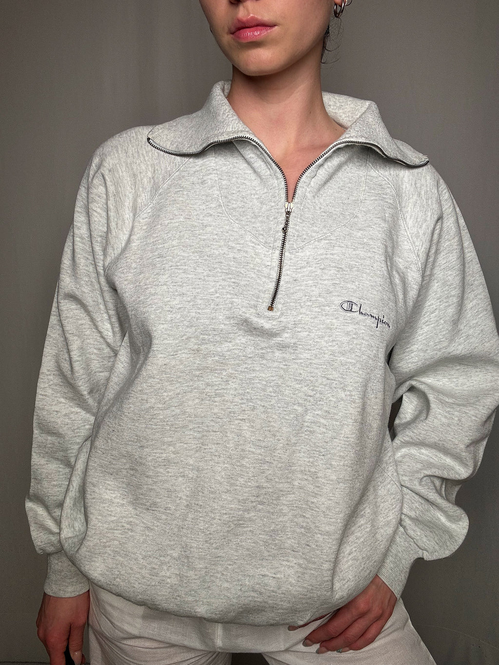 Sweat à zip gris clair Champion L vintage