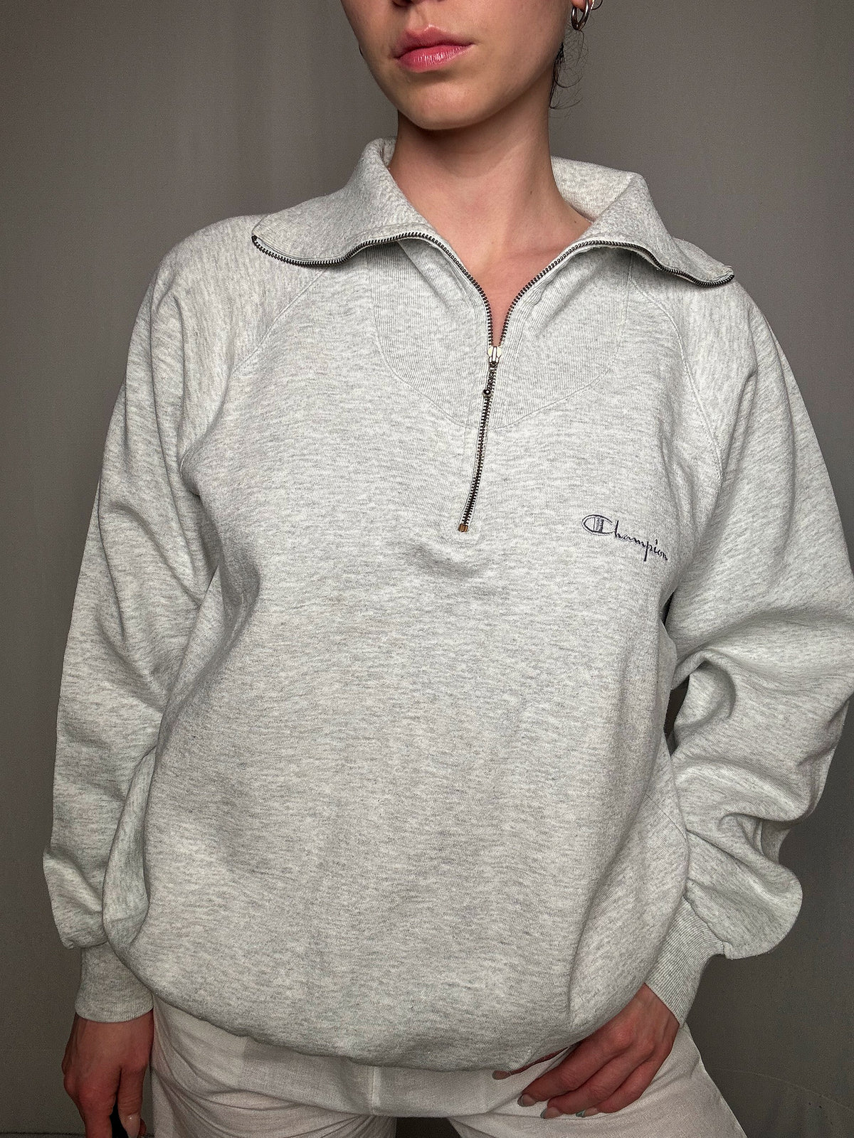 Sweat à zip gris clair Champion L vintage