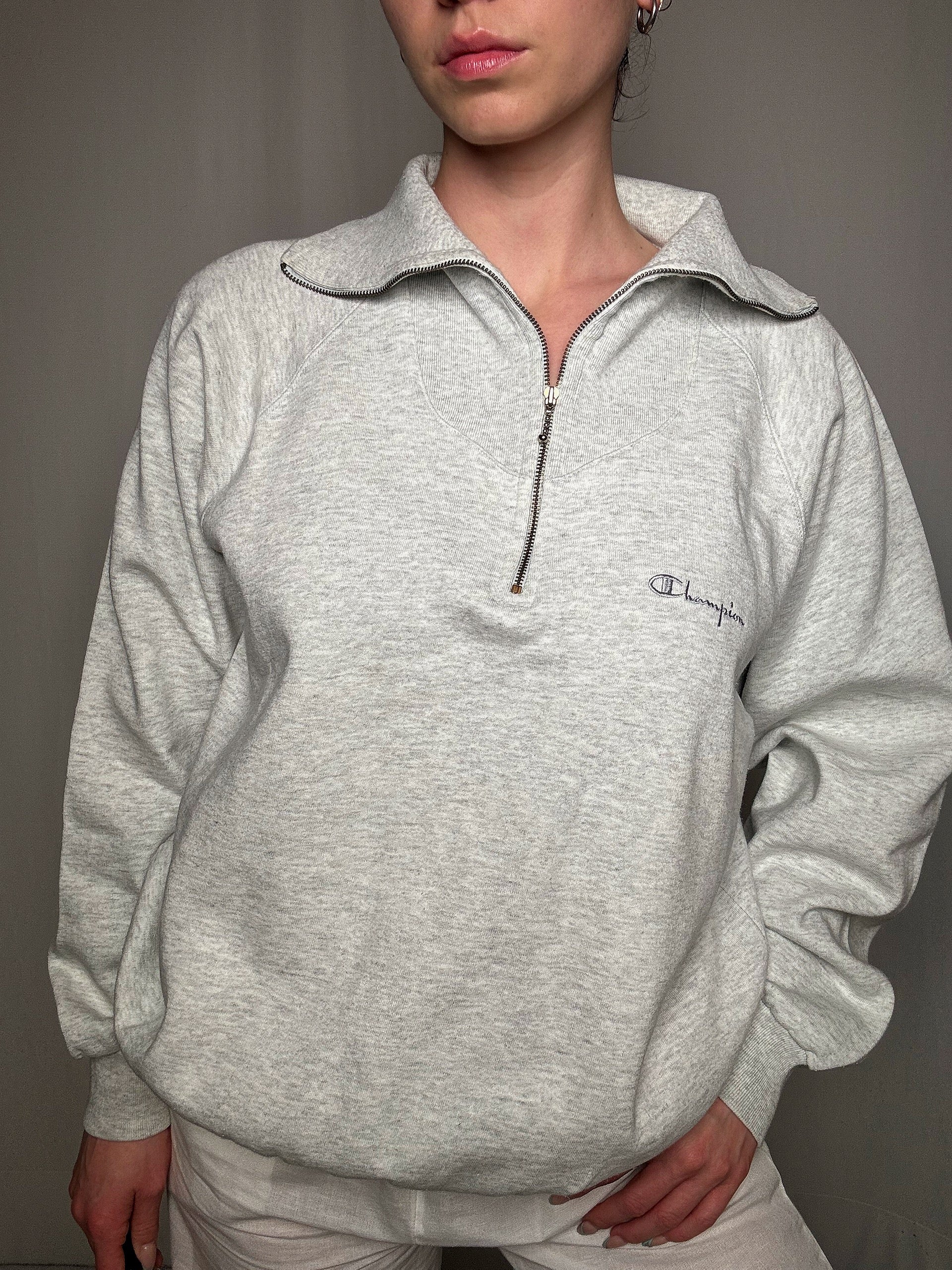Sweat à zip gris clair Champion L vintage