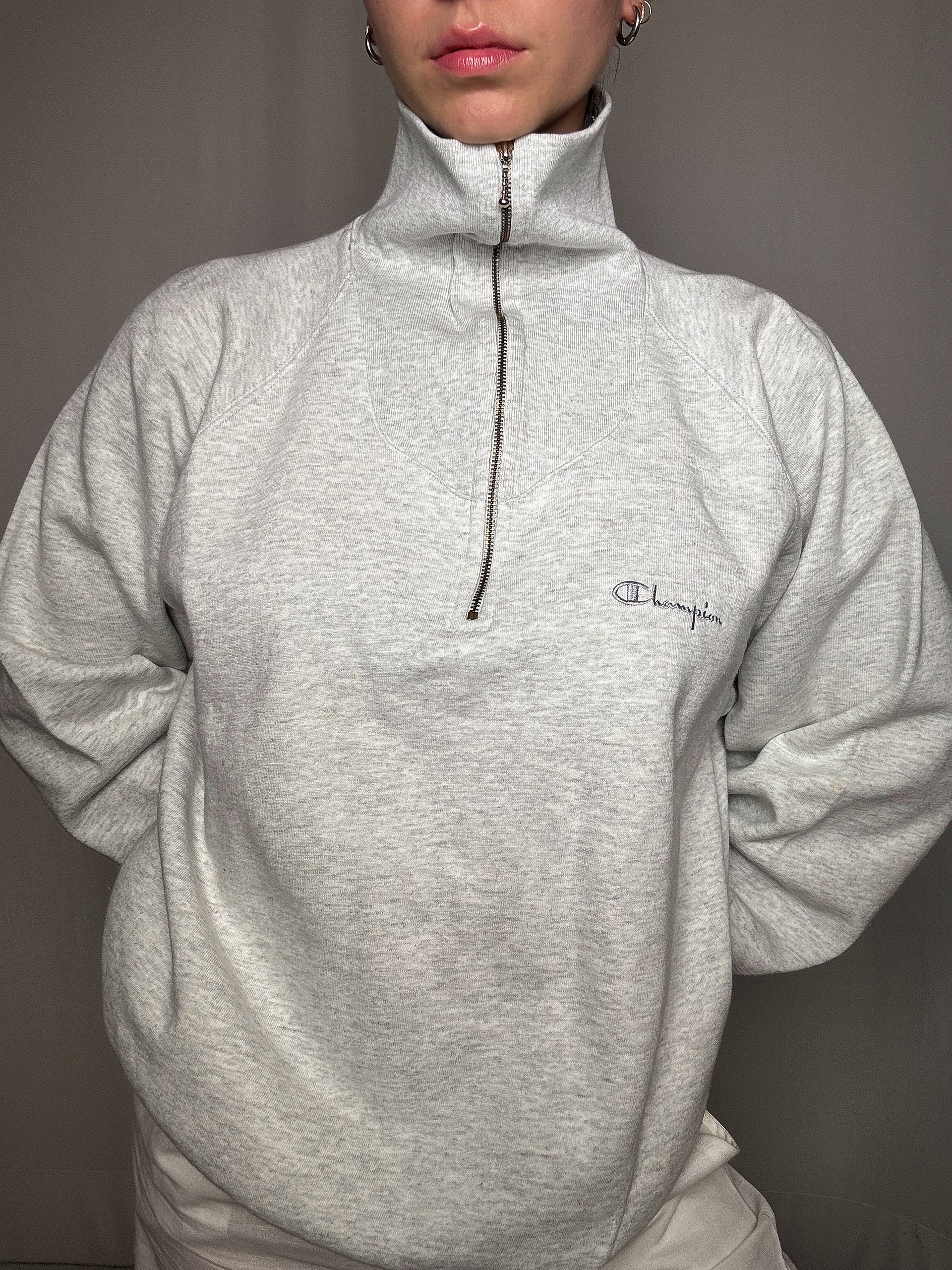 Sweat à zip gris clair Champion L vintage