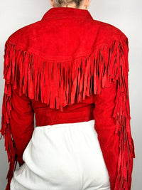 Vintage XS/S Red Fringe Suede Jacket
