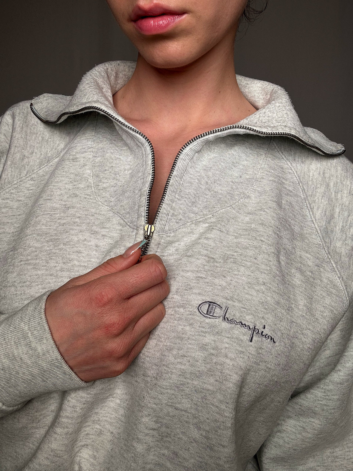 Sweat à zip gris clair Champion L vintage