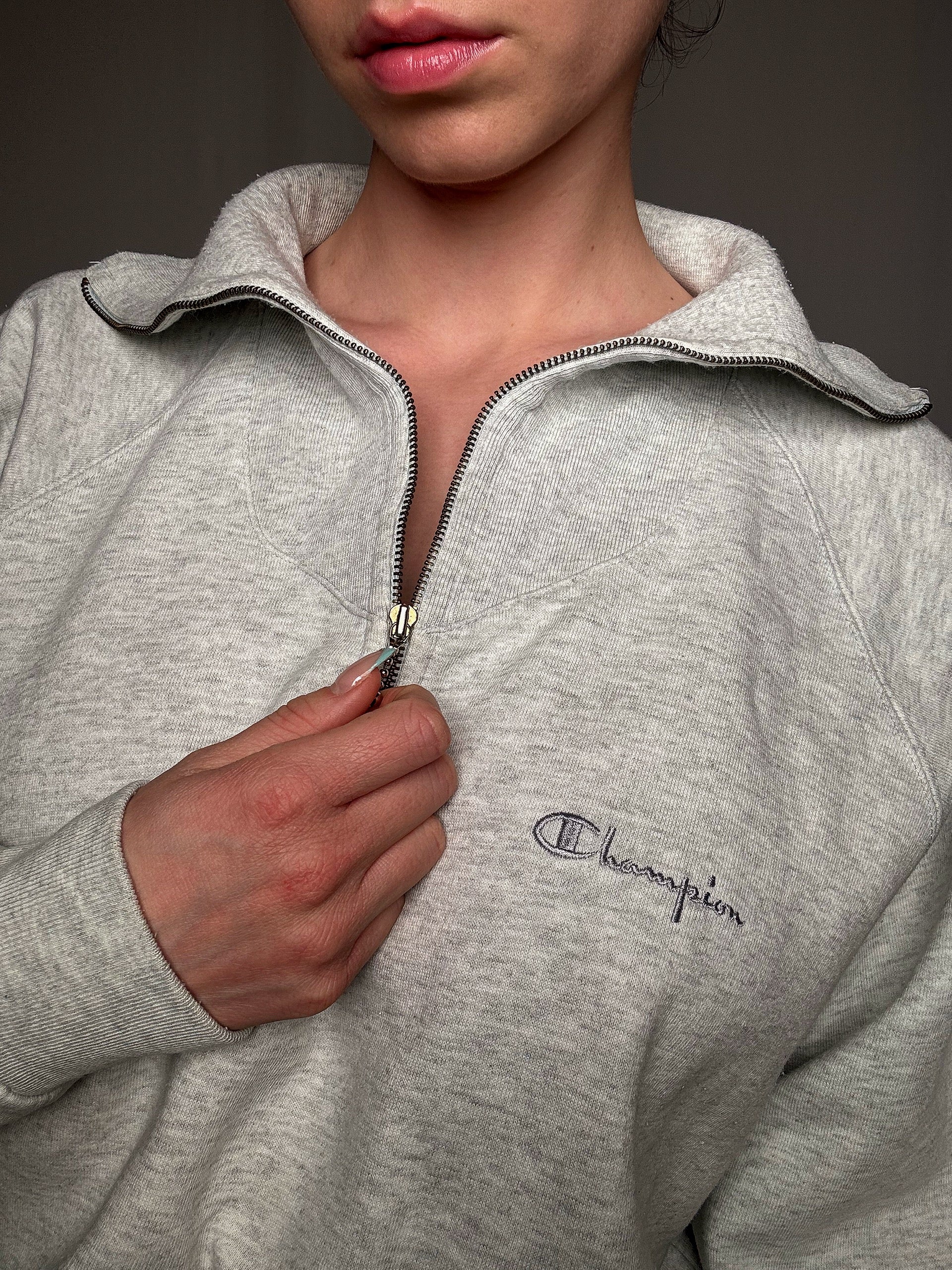 Sweat à zip gris clair Champion L vintage