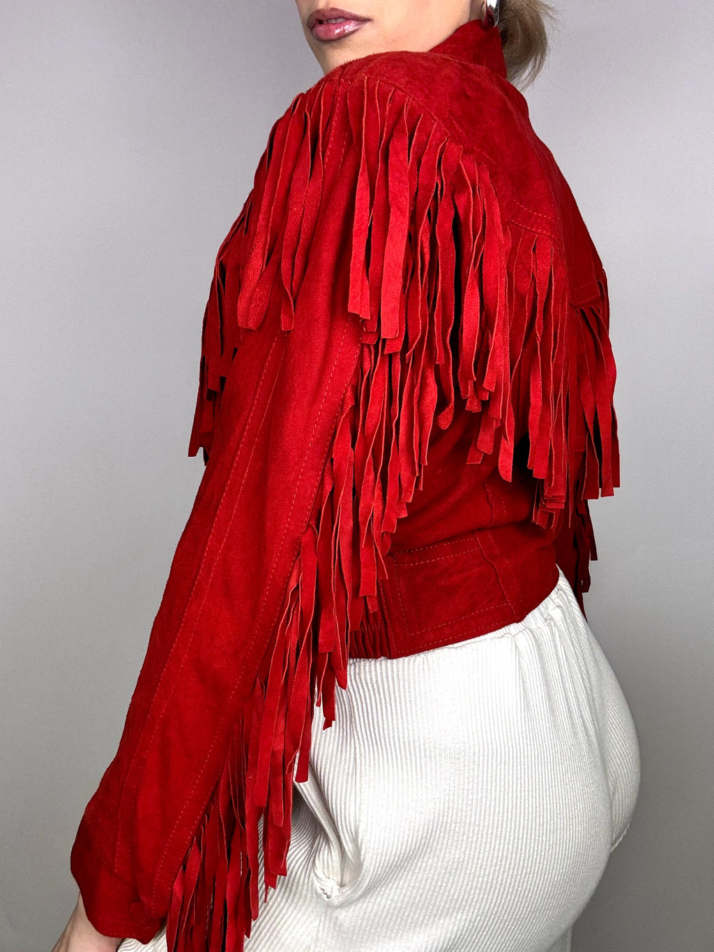 Vintage XS/S Red Fringe Suede Jacket