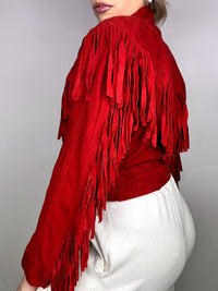 Vintage XS/S Red Fringe Suede Jacket