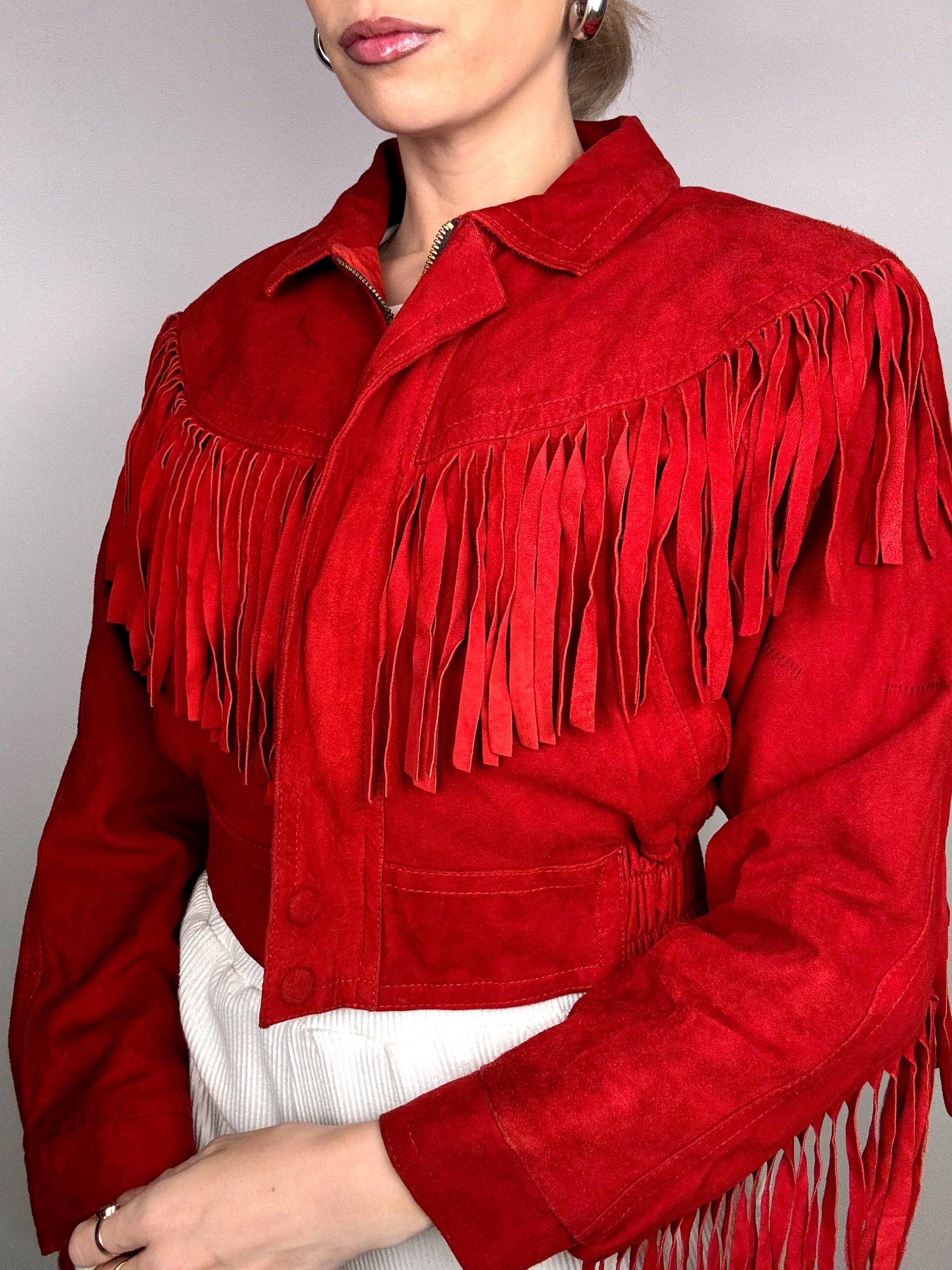 Vintage XS/S Red Fringe Suede Jacket