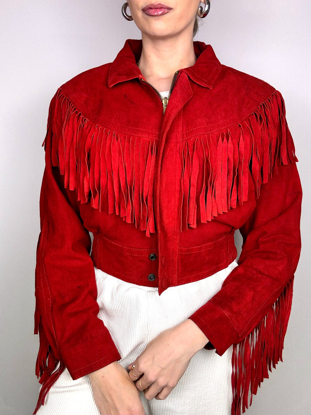 Vintage XS/S Red Fringe Suede Jacket
