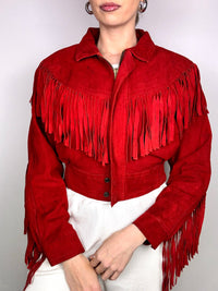 Vintage XS/S Red Fringe Suede Jacket
